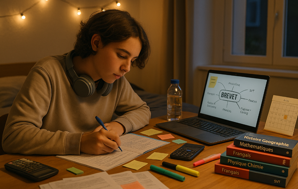 élève qui révise les épreuves du brevet